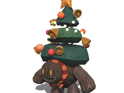 Stuffed Doll Carrying Decorated Christmas Tree With Star Bells And Scarf 3d model