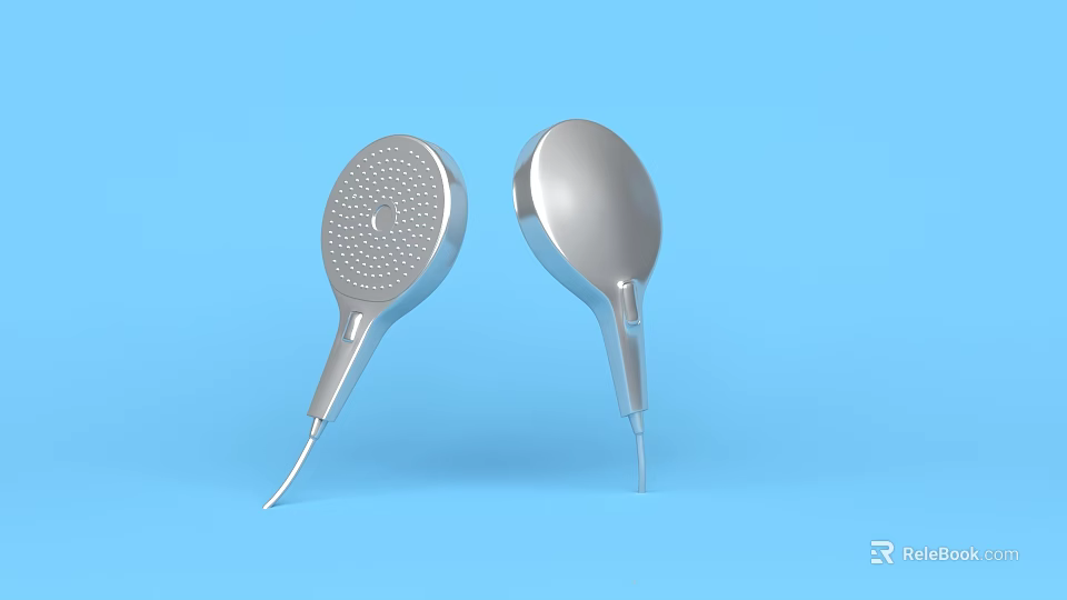 Pair of Modern Stainless Steel Shower Heads Design on Blue Background 3d model 
