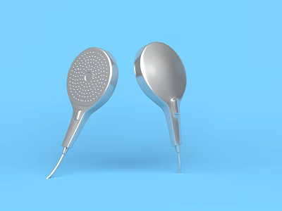 Pair of Modern Stainless Steel Shower Heads Design on Blue Background 3d model