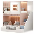 Modern Bunk Bed With Upholstered Panels Storage Stairs Gray Pink Pillows And Net