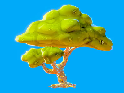 Vibrant Green Tree with Brown Trunk and Lush Canopy Against Blue Background 3d model