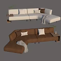 Modern Sectional Sofas in Brown and Light Gray with Pillows Side Tables and Throws 3d model