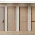 Modern Hinged Doors With Wooden Frames And Various Handle Designs For Home Interior 3d model