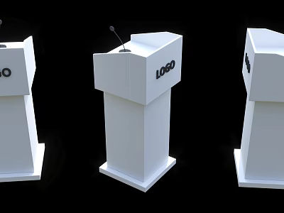 Three Modern Functional Podiums With Microphone Logo And White Sleek Design 3d model