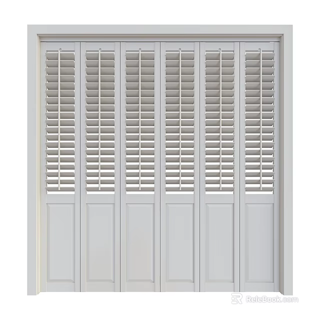 Modern White Interior Folding Doors With Louvered Design For Room Partitioning 3d model