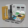 Modern Interior Room With Orange Cabinet Windows Green Plants Table And Chairs