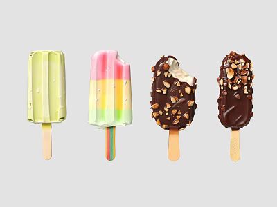 Snack Shop Featuring Tasty Assorted Popsicles With Colorful Layers And Chocolate Nuts 3d model