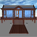 Wooden Sunroom With Glass Walls Sunlight Steps And Surrounding Trees In Garden