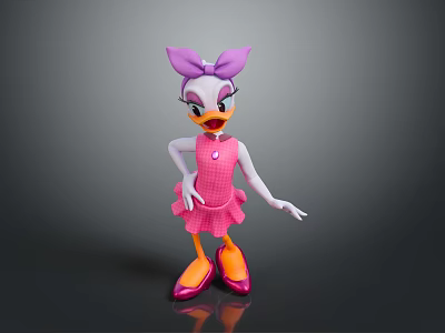 3D Cartoon Character Design With Purple Bow Pink Dress And Pink Shoes 3d model
