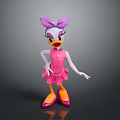 3D Cartoon Character Design With Purple Bow Pink Dress And Pink Shoes