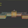 Classical Building Scenery With Symmetric Design Columns Roof And Brick Yellow Exterior Reflections