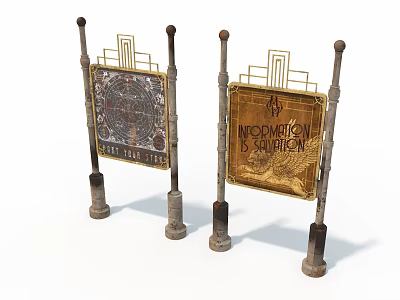 Vintage Billboards With Metal Stands Intricate Designs And Information Is Salvation 3d model