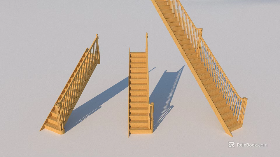 Wooden Staircase 3D Rendered Models With Handrails And Different Designs 3d model
