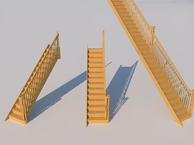 Wooden Staircase 3D Rendered Models With Handrails And Different Designs 3d model