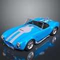 Blue Vintage Convertible Sports Car With Silver Stripes Shiny Body And Chrome Wheels