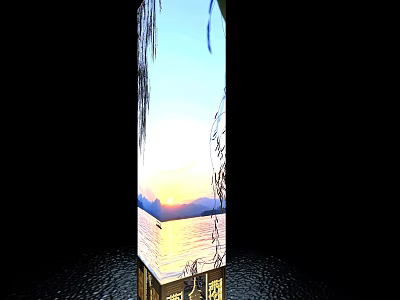 Decorative Pillar Displaying Scenic View Of Sunset Over Lake Surface Distant Mountains And Weeping Willows 3d model