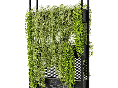 Vertical Garden Decor With Hanging Green Plants And Black Metal Frame 3d model