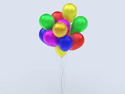 Bunch of Colorful Vibrant Balloons in Red Yellow Green Blue Purple With Strings 3d model