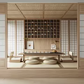 Traditional Japanese Tea Room Interior With Shoji Doors Tatami Mats And Tea Table