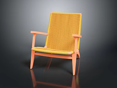Modern Chair Design With Yellow Woven Seat Back And Orange Armrests Legs 3d model