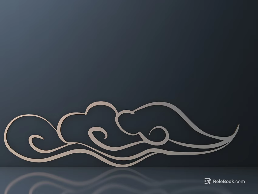 Elegant Cloud Wave Carved Design on Dark Background with Reflective Surface 3d model 