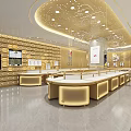 Luxury Jewelry Store Interior With Golden Decor And Curved Display Counters