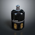 Black Cylindrical Industrial Component With Silver Top Connector And Yellow Transparent Panels Labeled O1aS682
