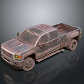 Vintage Metallic Pickup Truck with Double Cab Open Bed and Rustic Reflective Surface