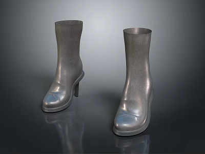 Silver Shiny High Heel Boots With Smooth Surface And Fashionable Design 3d model