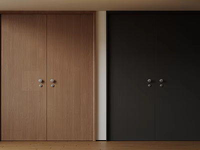 Modern Interior Design Featuring Light Brown and Black Wooden Double Doors 3d model