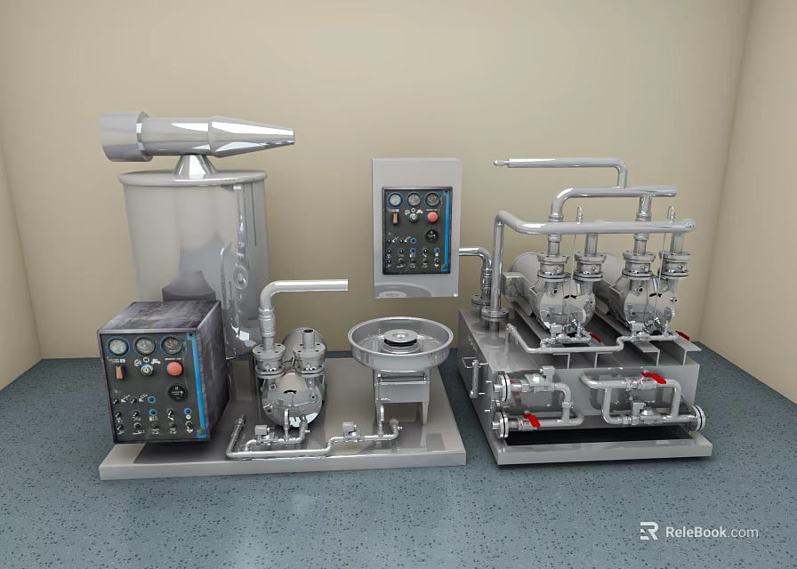 Industrial Equipment System With Control Panel Pipes Valves And Machinery Components 3d model 