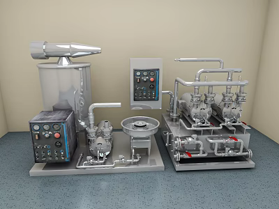 Industrial Equipment System With Control Panel Pipes Valves And Machinery Components 3d model