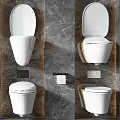 Modern Wall Mounted Toilets in Various Designs Against Grey Marble Wall Background