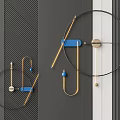 Modern Geometric Metal Wall Decor With Blue Gold Lines And Circles