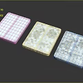Three Different Textured Furniture Panels Featuring White Gray Veined And Red Accent Patterns