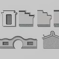 Traditional Chinese Building Exterior Wall With Tile Roof Eaves Arch Gate And Carved Windows