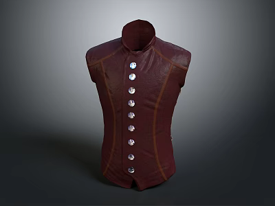 Slim Fit Maroon Leather Vest With Decorative Buttons And Elegant Design 3d model