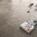 Modern Gray Stone-like Floor Tiles For Interior Floor With Tray Books And Potted Plant