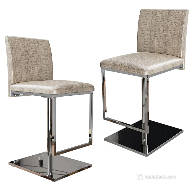 Modern Fabric Upholstered Bar Stools With Metal Frame And Square Base 3d model 