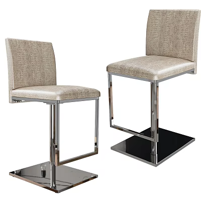 Modern Fabric Upholstered Bar Stools With Metal Frame And Square Base 3d model