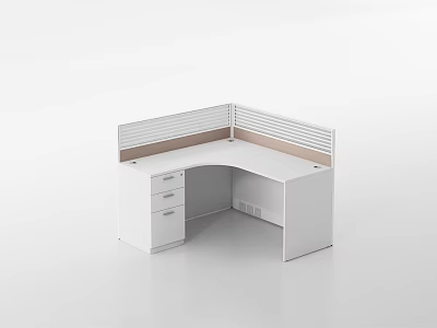 White L Shaped Office Desk With Drawers And Slatted Partition Design 3d model