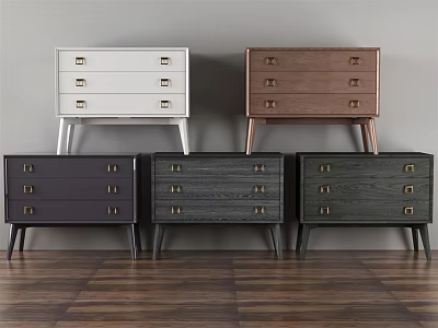 Modern Wooden Bedside Tables in Various Colors with Drawers Metal Handles and Slim Legs 3d model