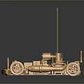 Detailed Golden Car Model With Mechanical Structure Antenna Reflective Wheels On Dark Background