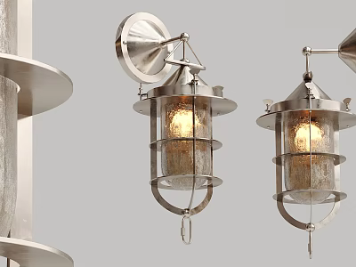 Modern Lantern Style Wall Lamps With Glass Shades And Warm Illumination Design 3d model