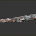 Detailed Long Urban Building Model With Red Roofs And Gray Beige Walls
