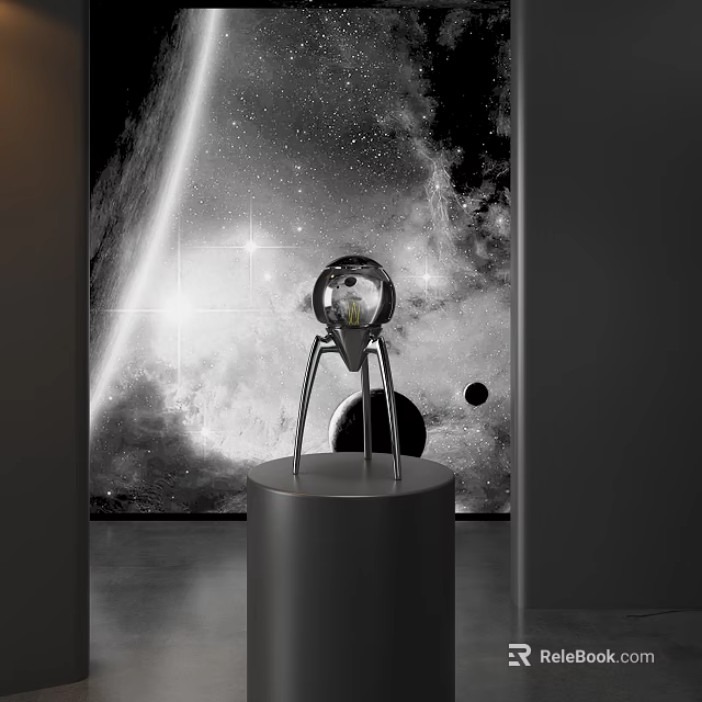 Modern Table Lamp With Metal Stand And Spherical Lampshade Against Starry Sky Background 3d model 
