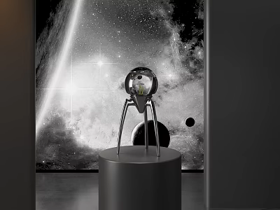 Modern Table Lamp With Metal Stand And Spherical Lampshade Against Starry Sky Background 3d model