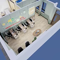 Modern School Classroom Interior With Desks Interactive Wall And Green Plants 3d model