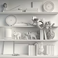 Stylish Decorative Ornament Set With Elephant Figurines Decorative Plates Vases Books And Orchid On Shelves