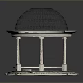 Ornate Pavilion With Circular Base Black Lattice Dome White Columns And Checkered Floor